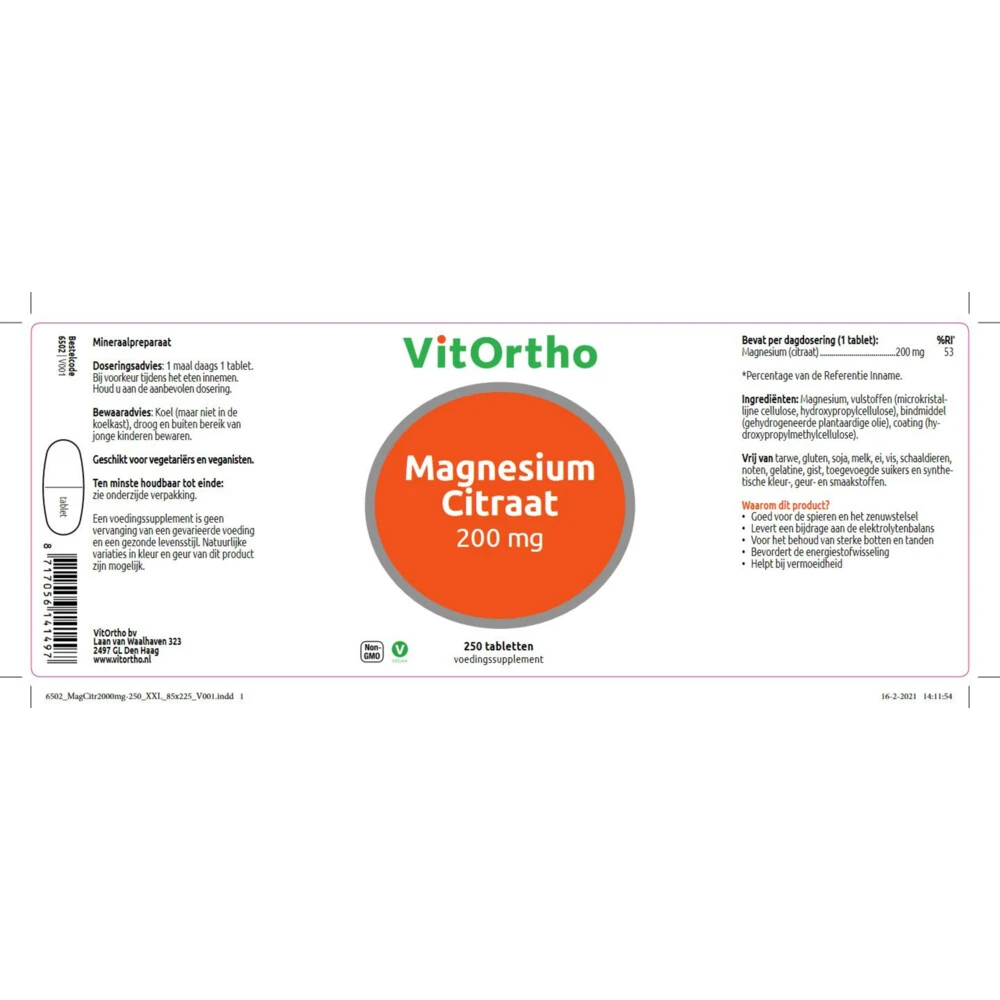 Vitortho Magnesium Citraat 200 Mg 4 Vitortho Magnesium Citraat 200 Mg - Afbeelding 2